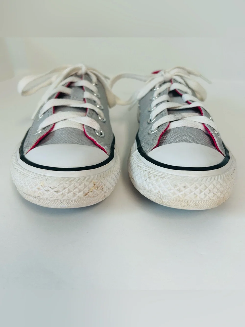 Converse All Star Double-Tongue Low-Top Grey Pink Canvas Sneakers Kids Size 12